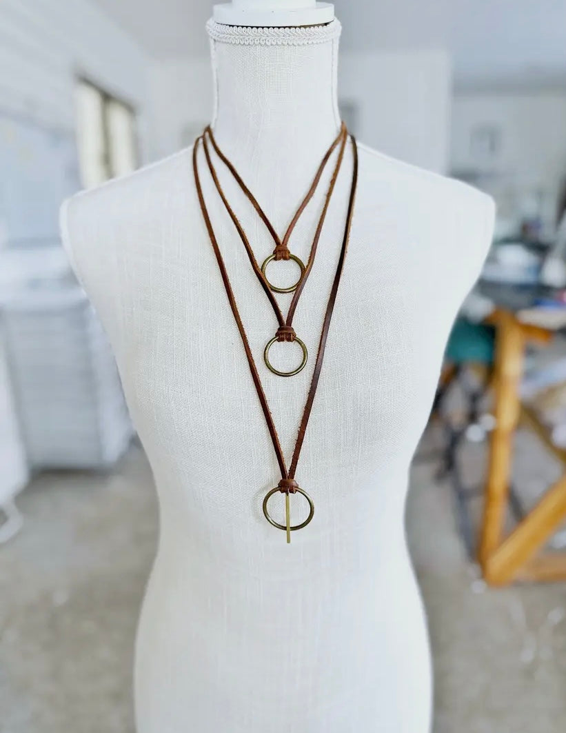 Brass & Leather Necklace- Med Length