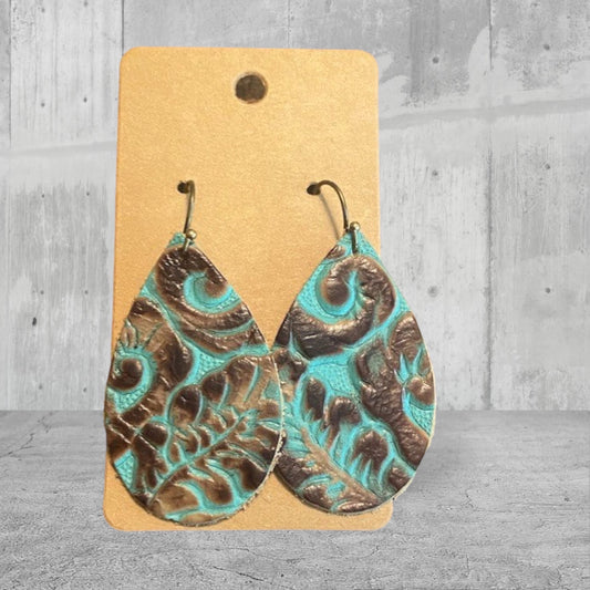 48 Embossed Leather Turquoise Teardrops