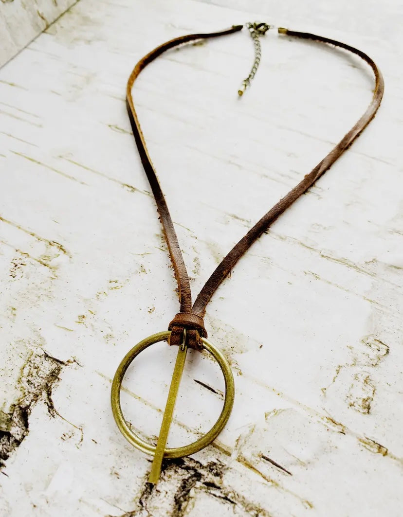 Bronze and leather necklace